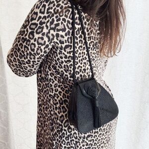 Vintage Glossy Black Hard Shell Tassel Crossbody Purse – Retro Coquette Vibe